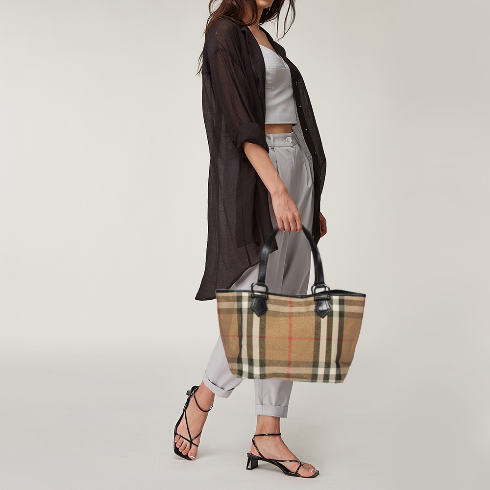 

Burberry Black/Beige Shimmery Nova Check Canvas and Leather Trim Tote