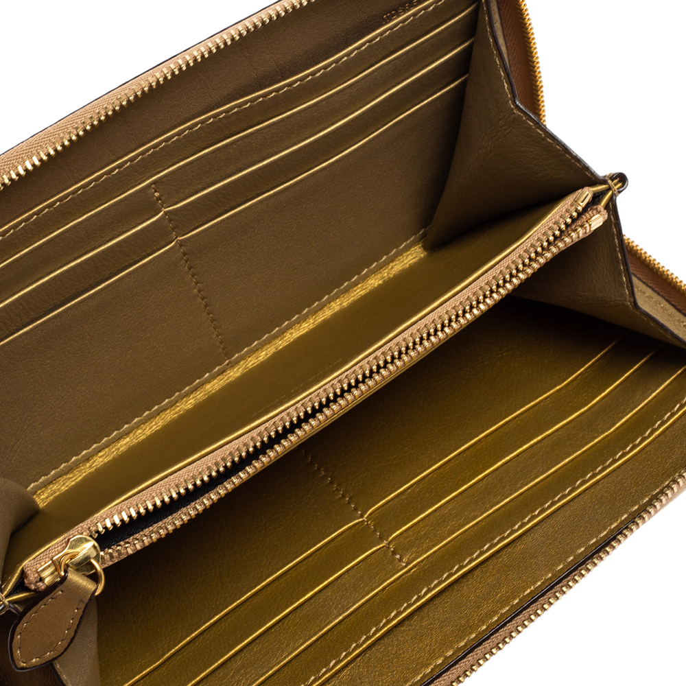 

Burberry Metallic Gold/Beige Haymarket Check Nylon and Leather Zip Around Wallet
