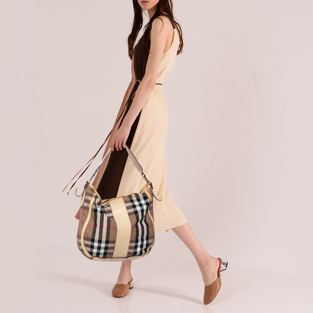 

Burberry Multicolor House Check Canvas and Leather Hobo