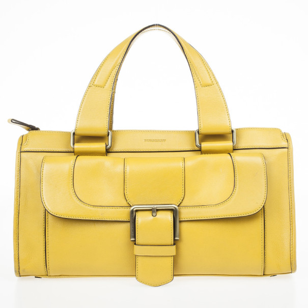 Pre Owned Burberry Mustard Leather Satchel