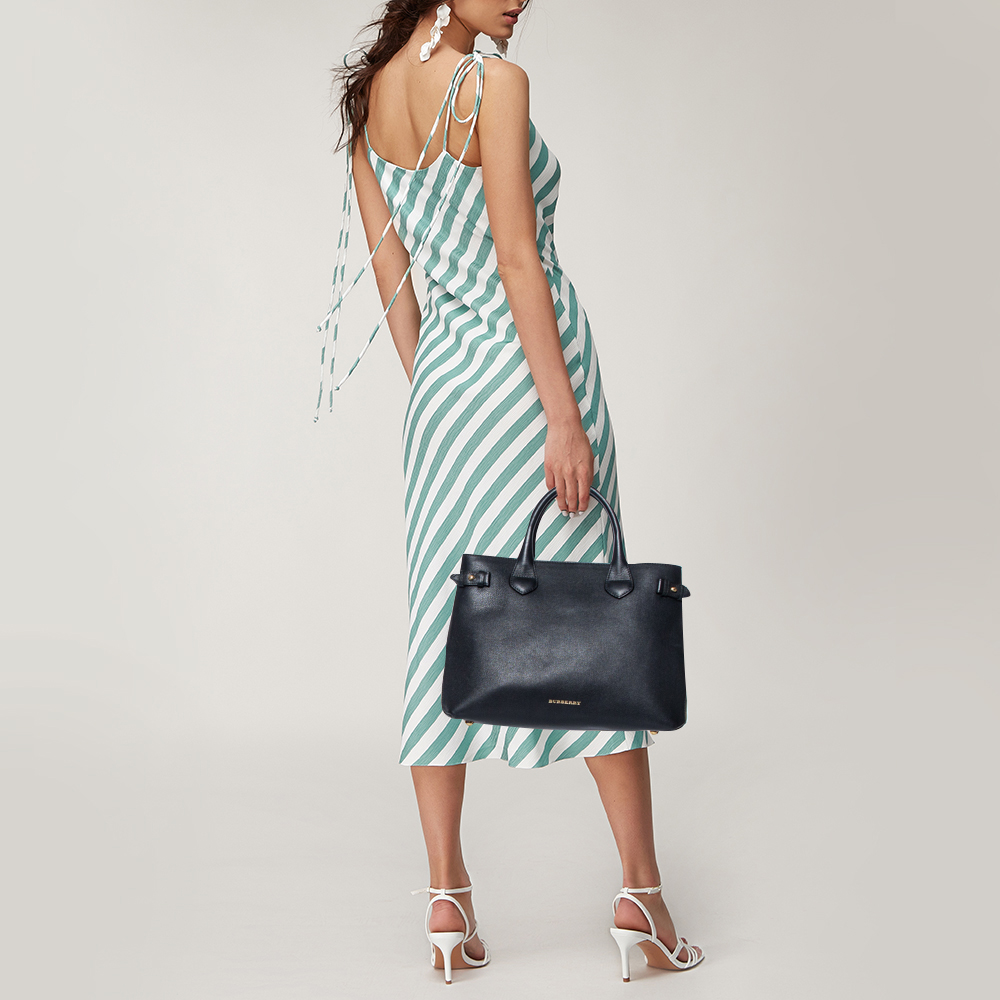 

Burberry Black Leather And House Check Canvas Medium Banner Tote