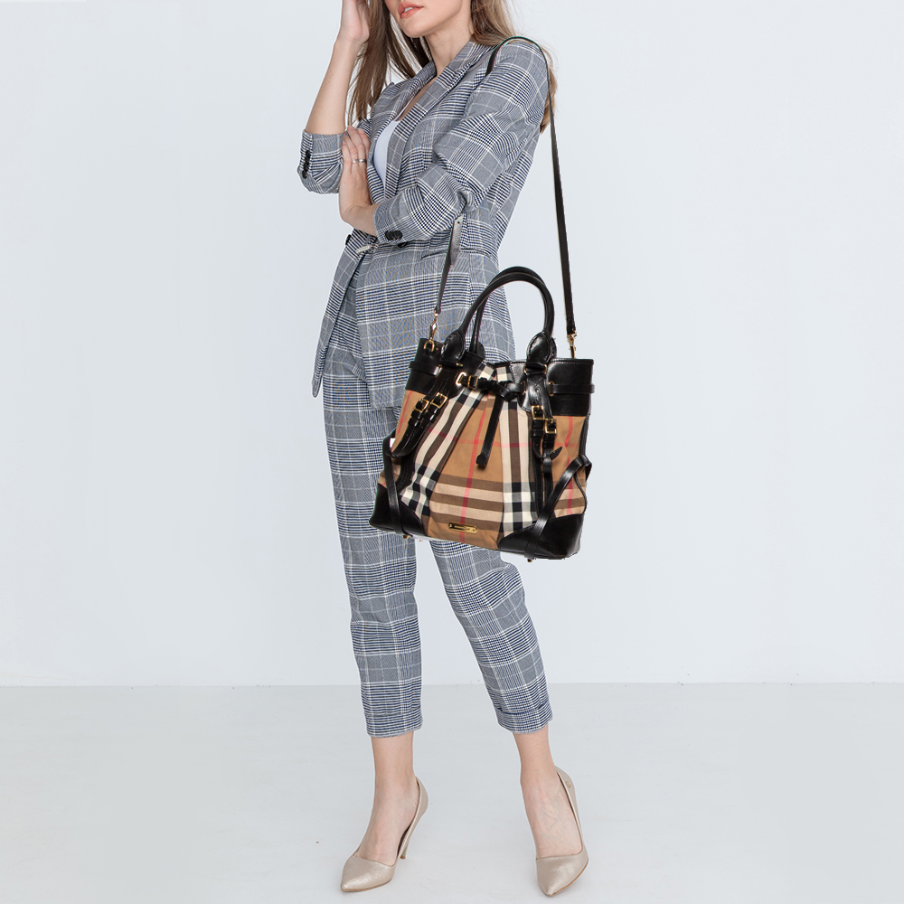 

Burberry Black House Check Canvas and Leather Bridle Tote