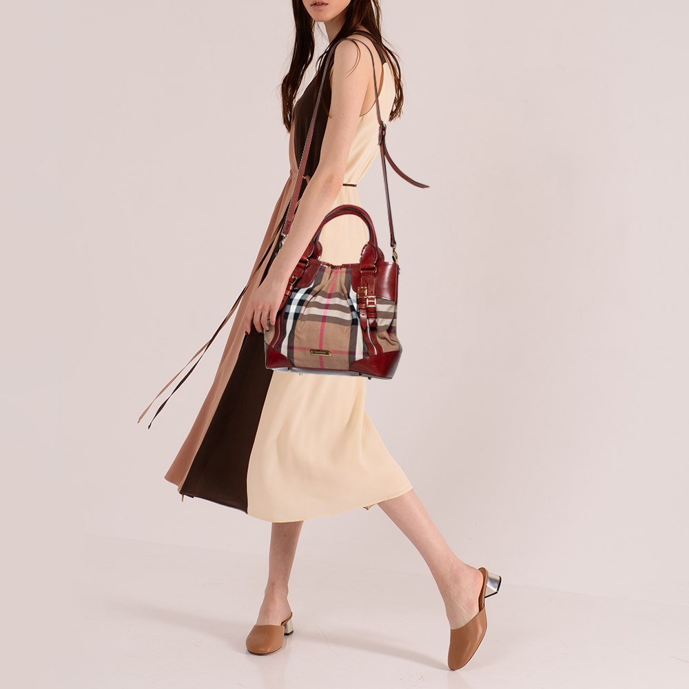 

Burberry Brown House Check Canvas and Leather Bridle Whipstitch Tote