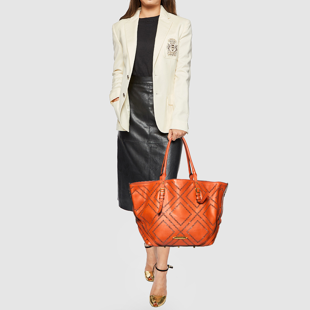 

Burberry Orange Perforated Leather Salisbury Tote