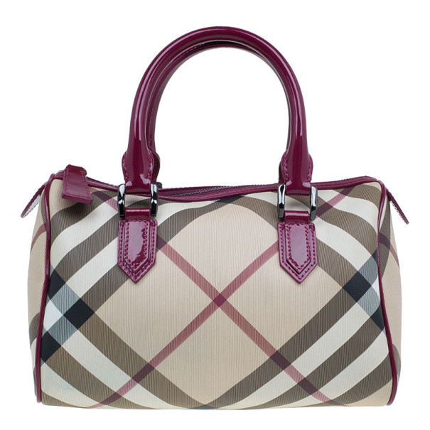 Pre Owned Burberry Nova Check Bowling Boston Satchel