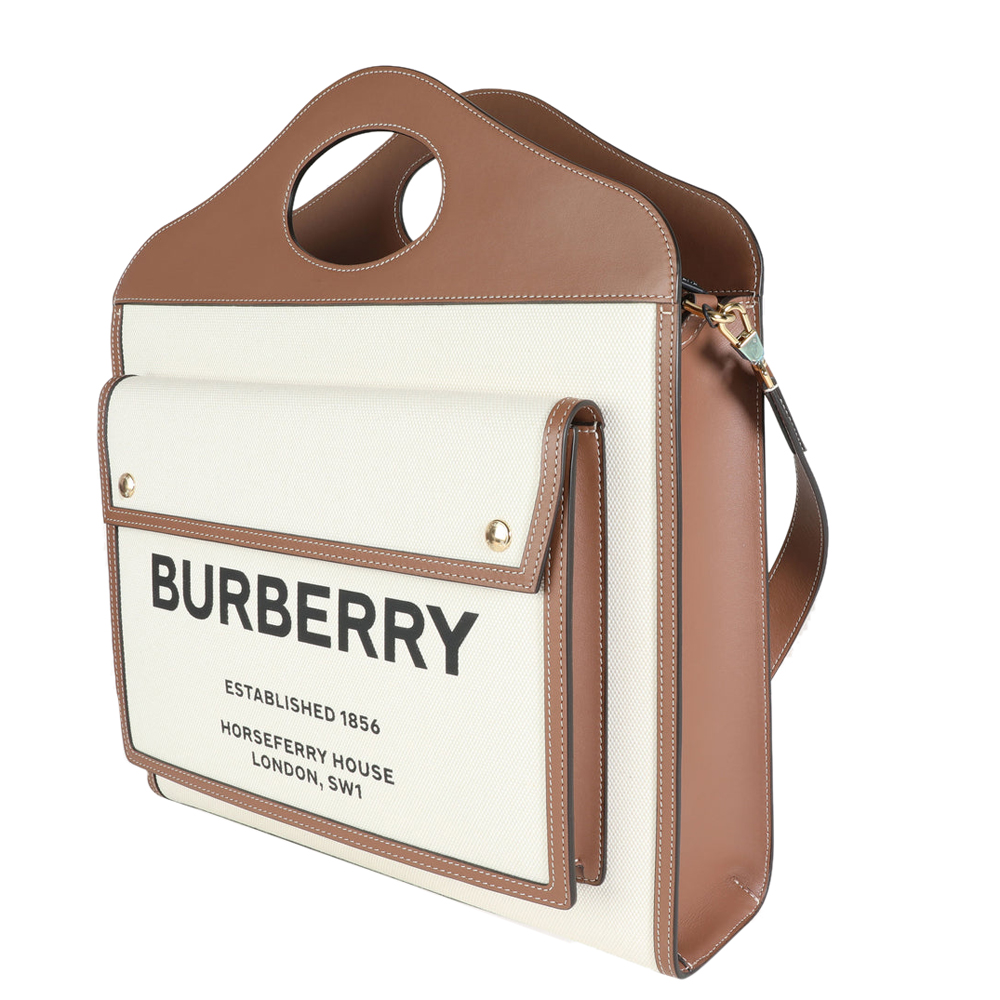 

Burberry Natural Canvas Malt Brown Leather Medium Two-Tone Pocket Bag, Black