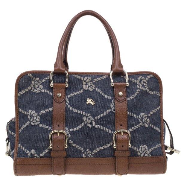 Pre Owned حقيبة يد بربري دينم منقوش وجلد