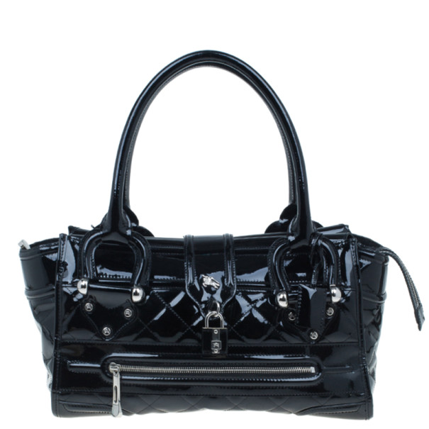 مملوكة مسبقًا Burberry Black Quilted Patent Manor Satchel