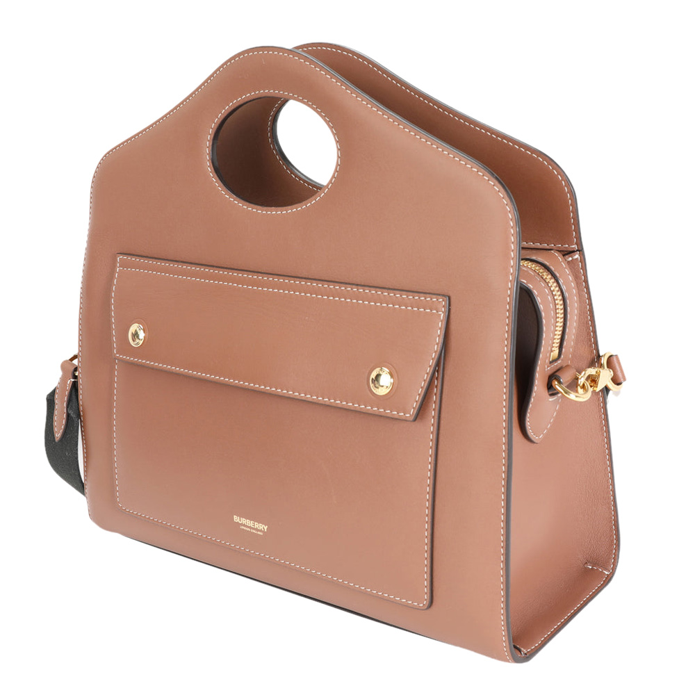

Burberry Malt Brown Calfskin Topstitched Leather  Pocket Tote Bag