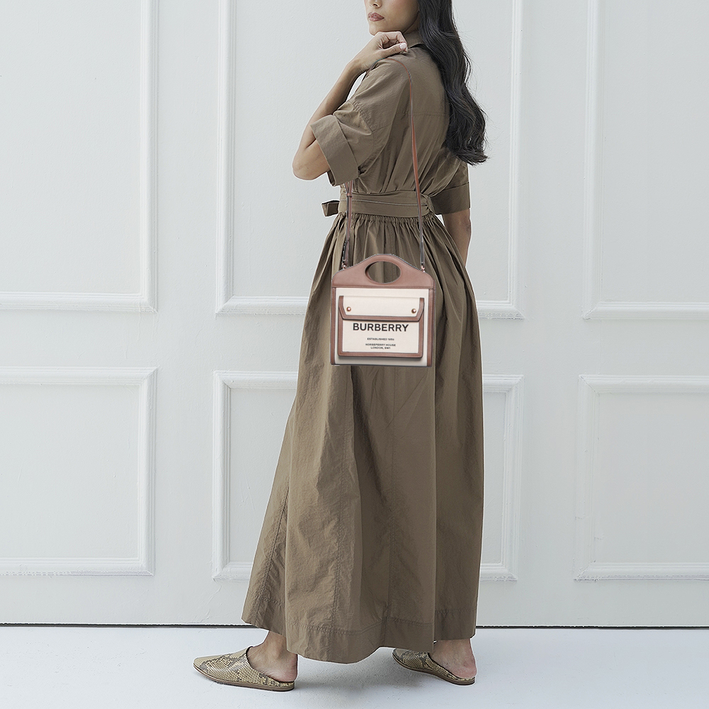 

Burberry Natural/Brown Canvas And Leather Tote, White