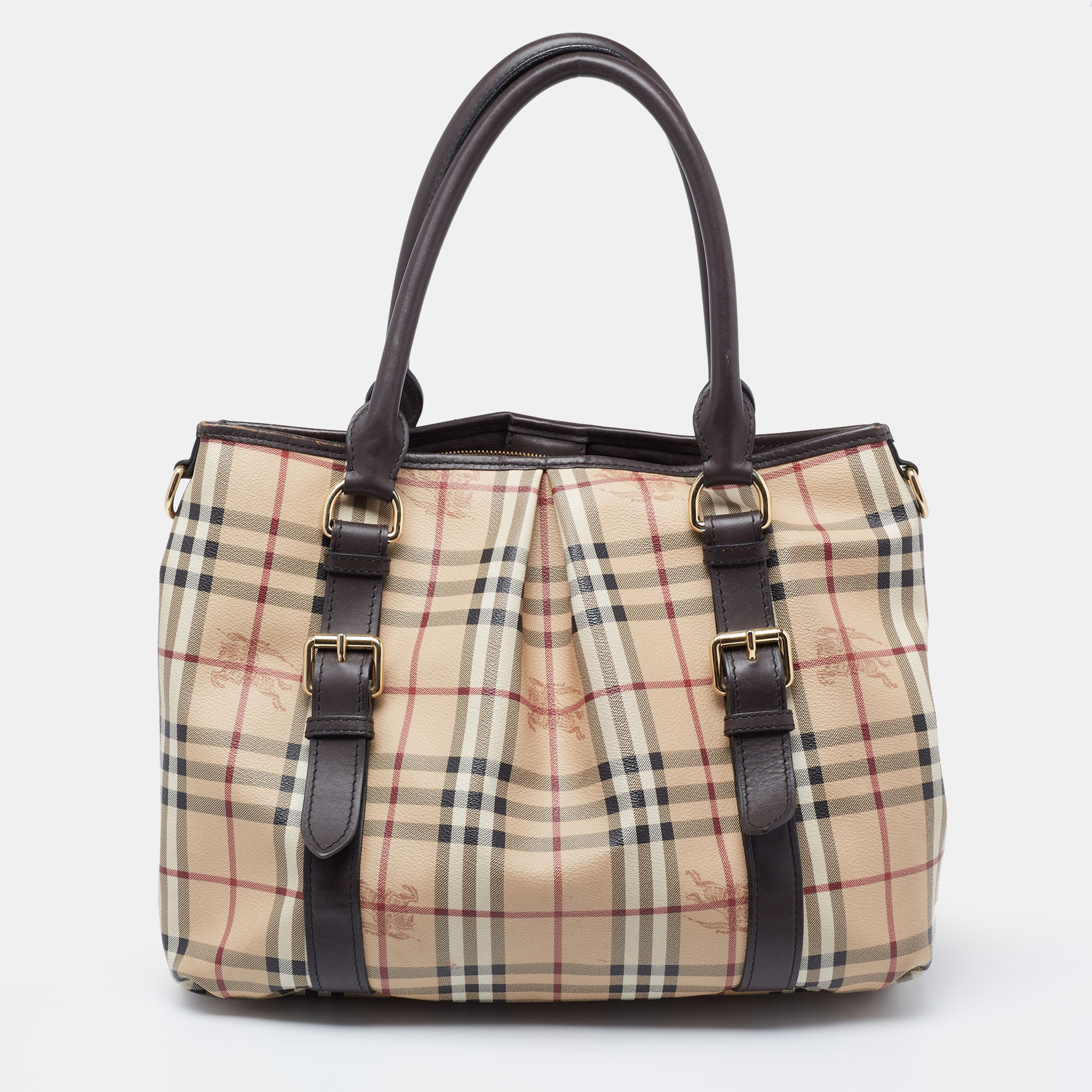 Burberry Beige/Brown Haymarket Check Coated Canvas And Leather Northfield  Tote – ASA College: Florida