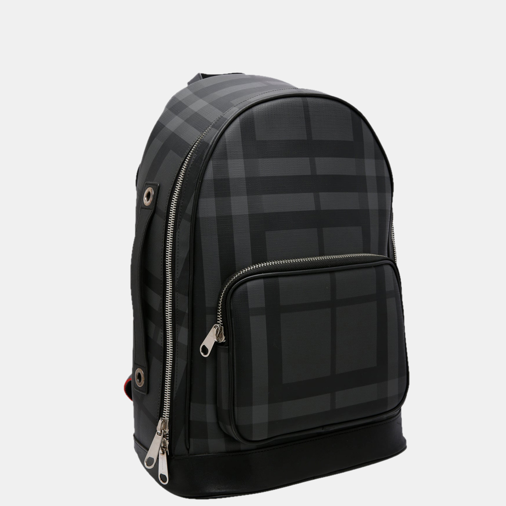 

Burberry Dark Charcoal London Check Canvas Leather Backpack, Black