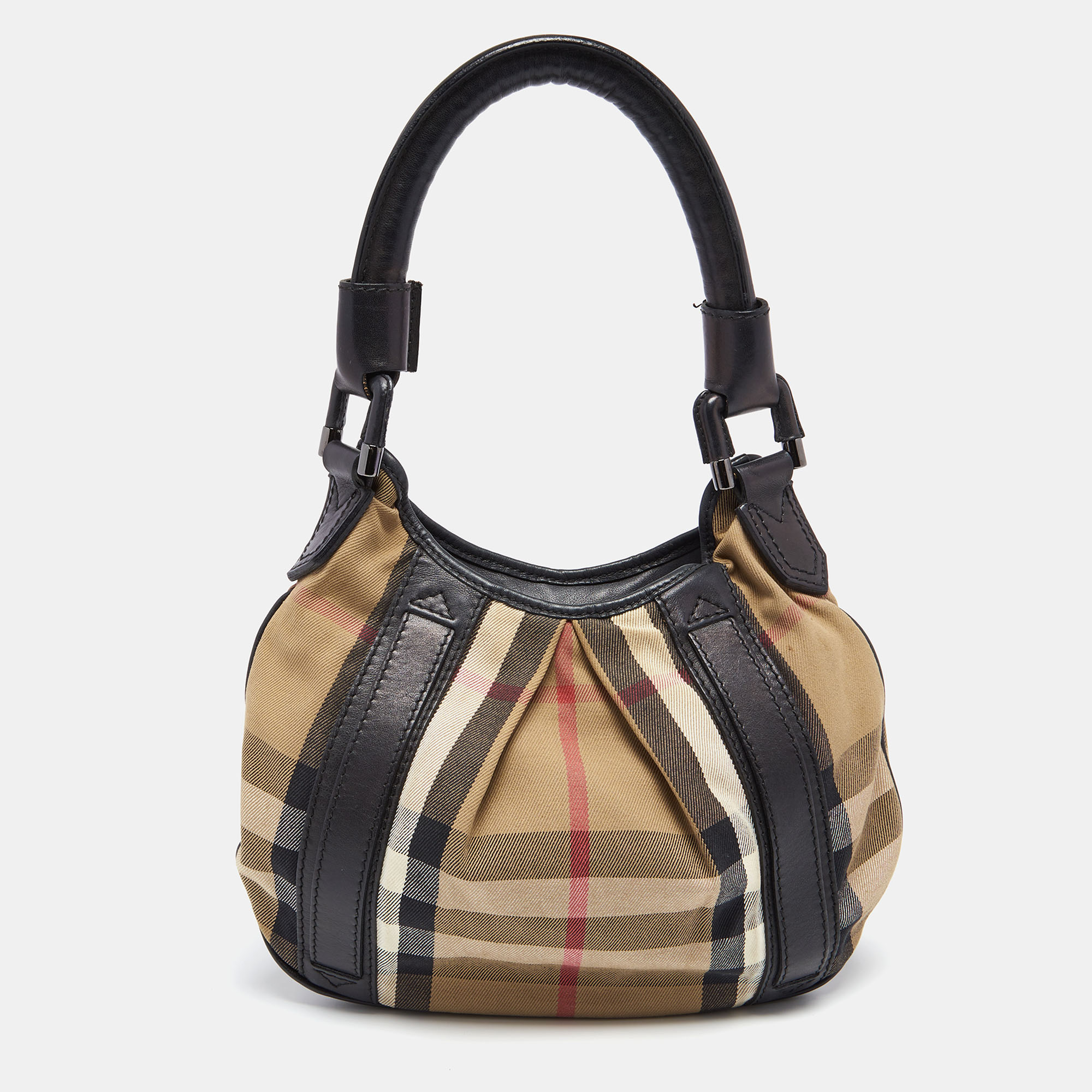 

Burberry Black/Beige House Check Canvas and Leather Small Phoebe Hobo