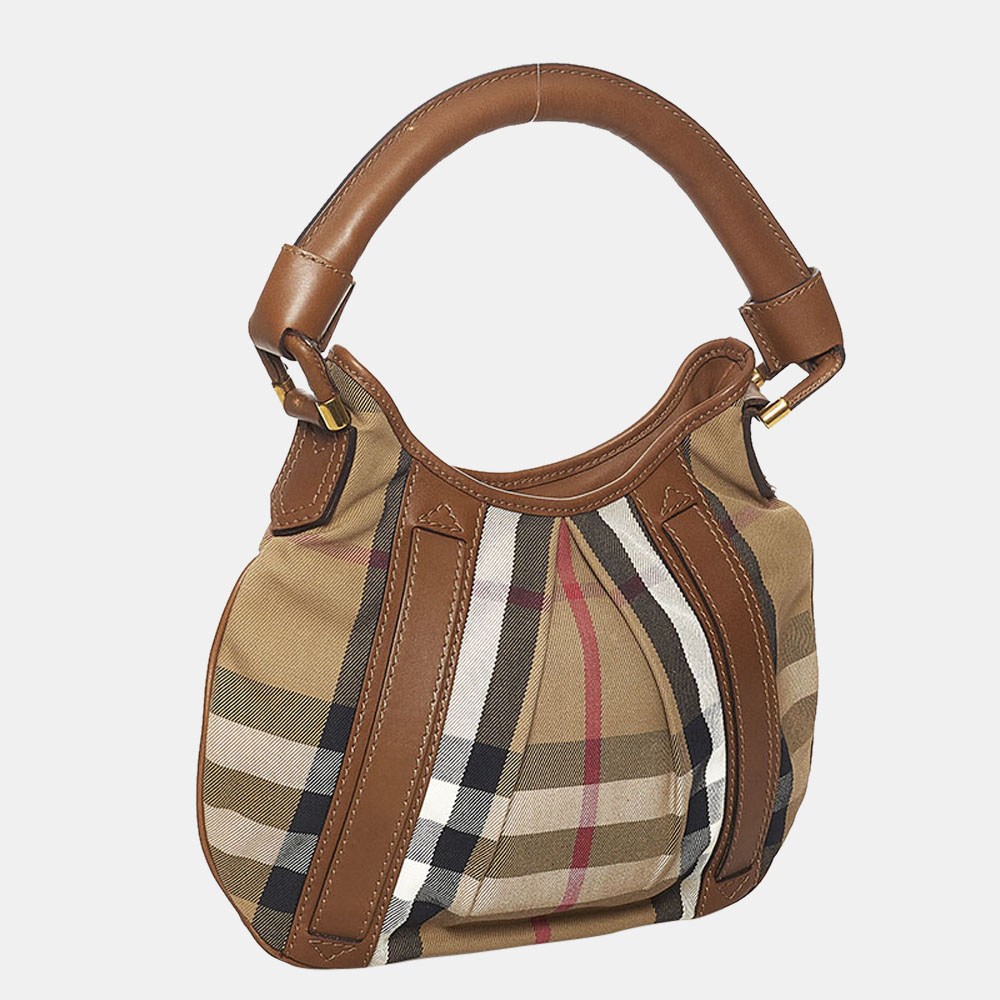 

Burberry Brown Canvas Leather House Check Phoebe Hobo Bag