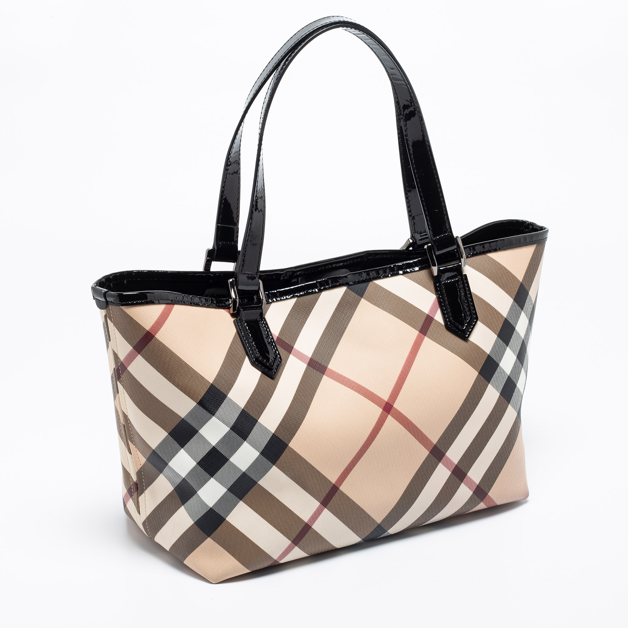 

Burberry Black/Beige Supernova Check PVC and Patent Leather Nickie Tote