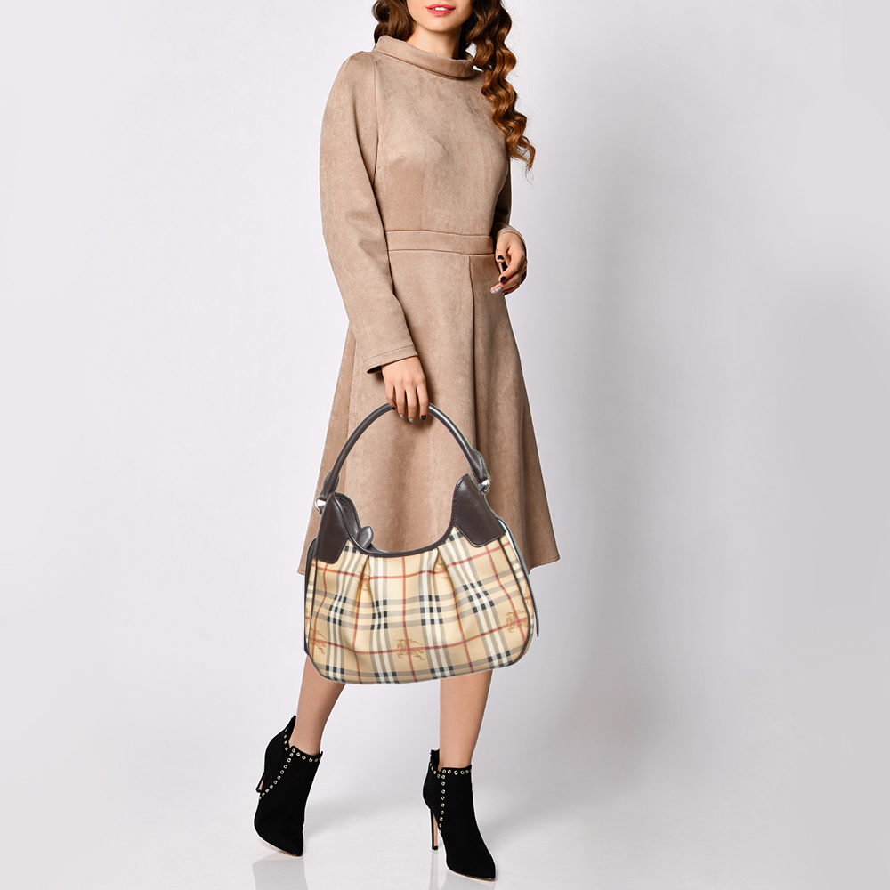 

Burberry Brown/Beige Haymarket Check PVC and Leather Small Brooklyn Hobo