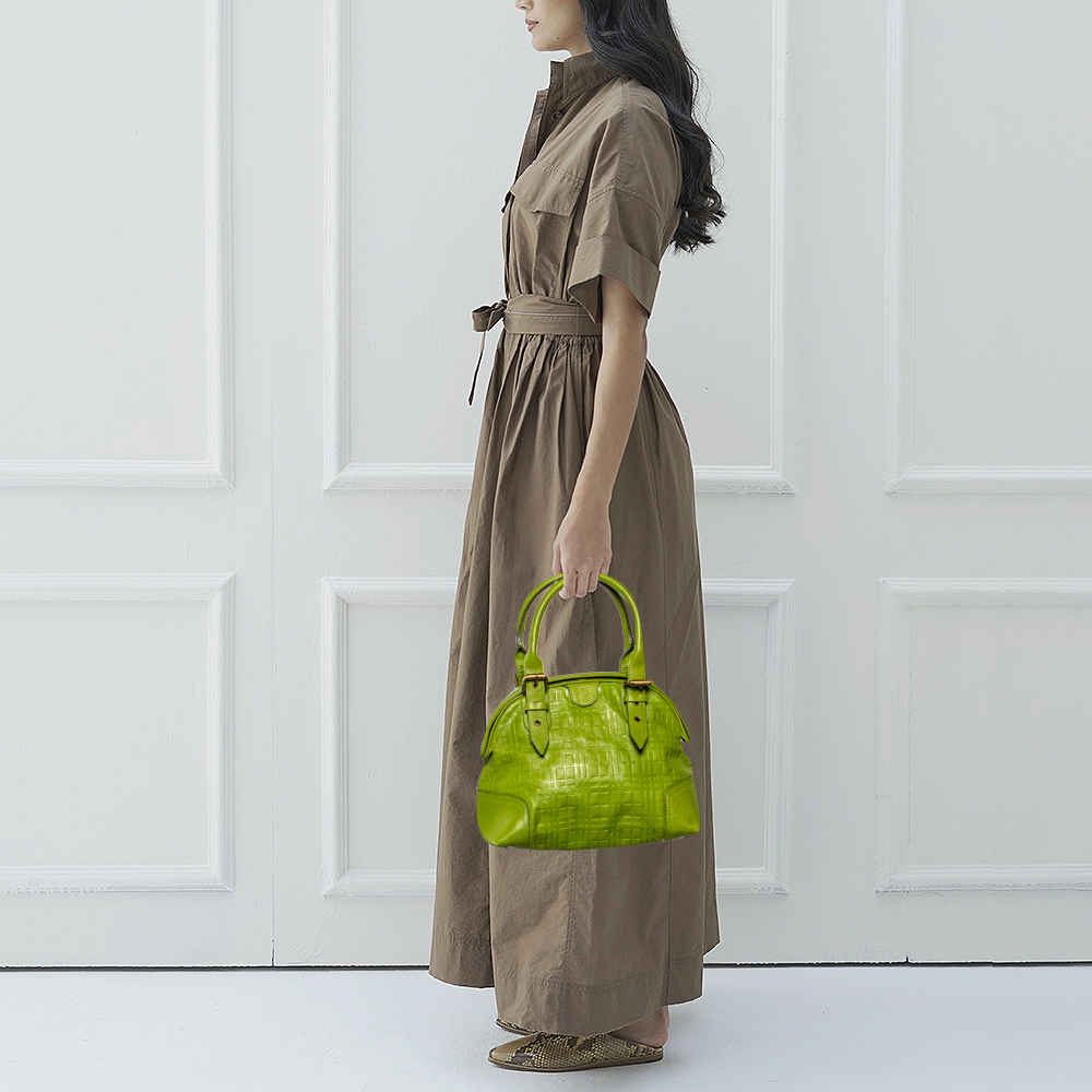 

Burberry Green Embossed Leather Satchel
