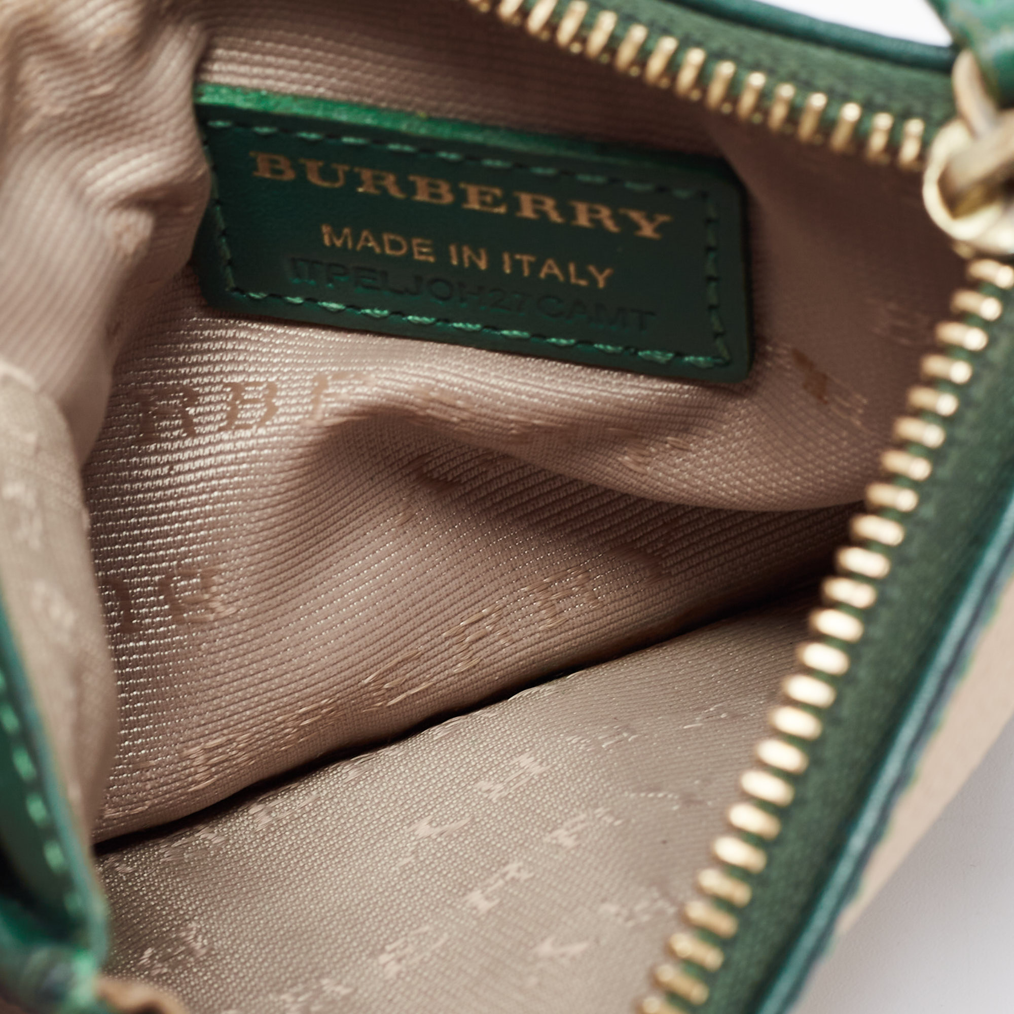 

Burberry Beige/Green PVC and Leather Zip Card Holder