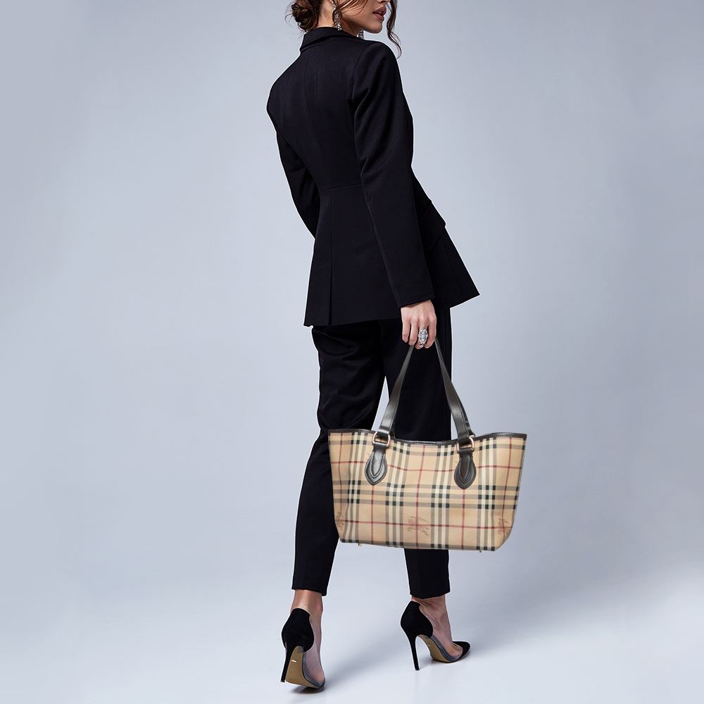 

Burberry Beige/Brown Haymarket PVC and Leather Regent Tote