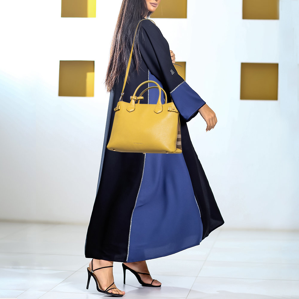 

Burberry Yellow Leather And House Check Canvas Medium Banner Tote