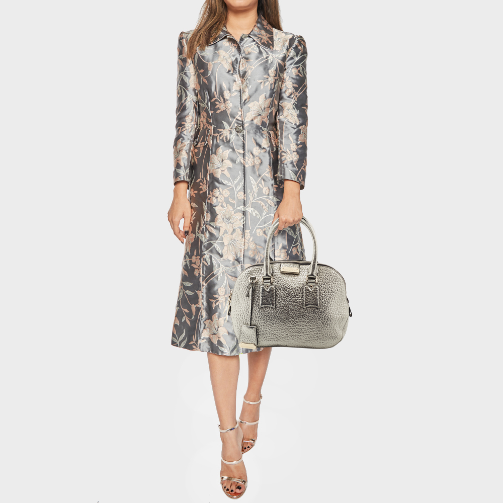 

Burberry Metallic Silver Leather Small Orchard Bowler Bag