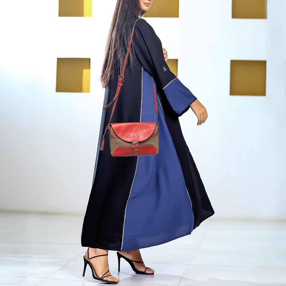 

Burberry Red Leather and House Check Canvas Small Henhem Crossbody Bag