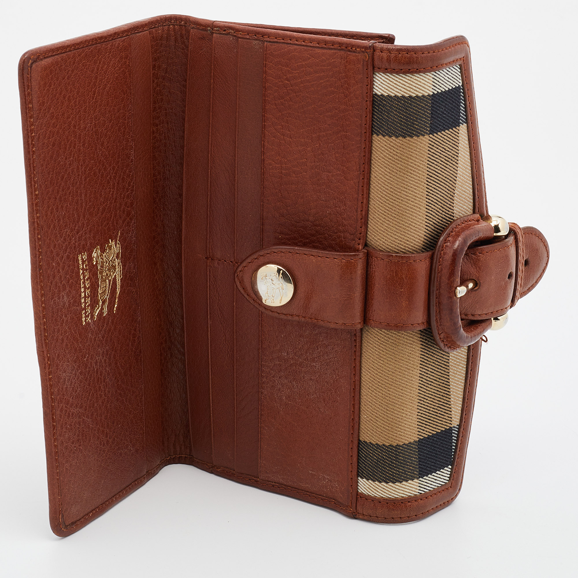 

Burberry Beige Nova Check Canvas and Leather Buckle Flap Wallet
