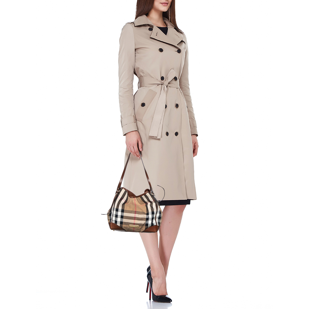 

Burberry Black/Beige Leather and House Check Fabric Small Canterbury Tote