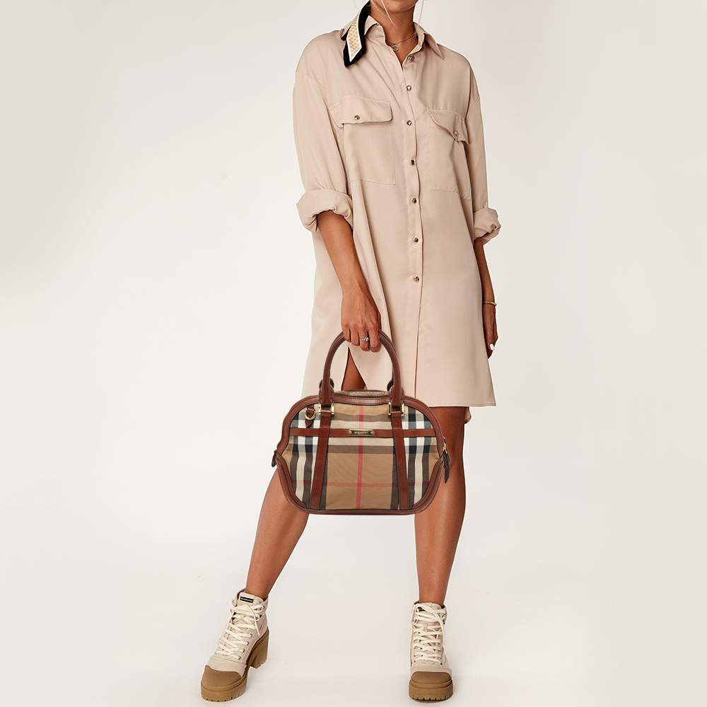 

Burberry Beige/Tan House Check Fabric and Leather Orchard Bowler Bag