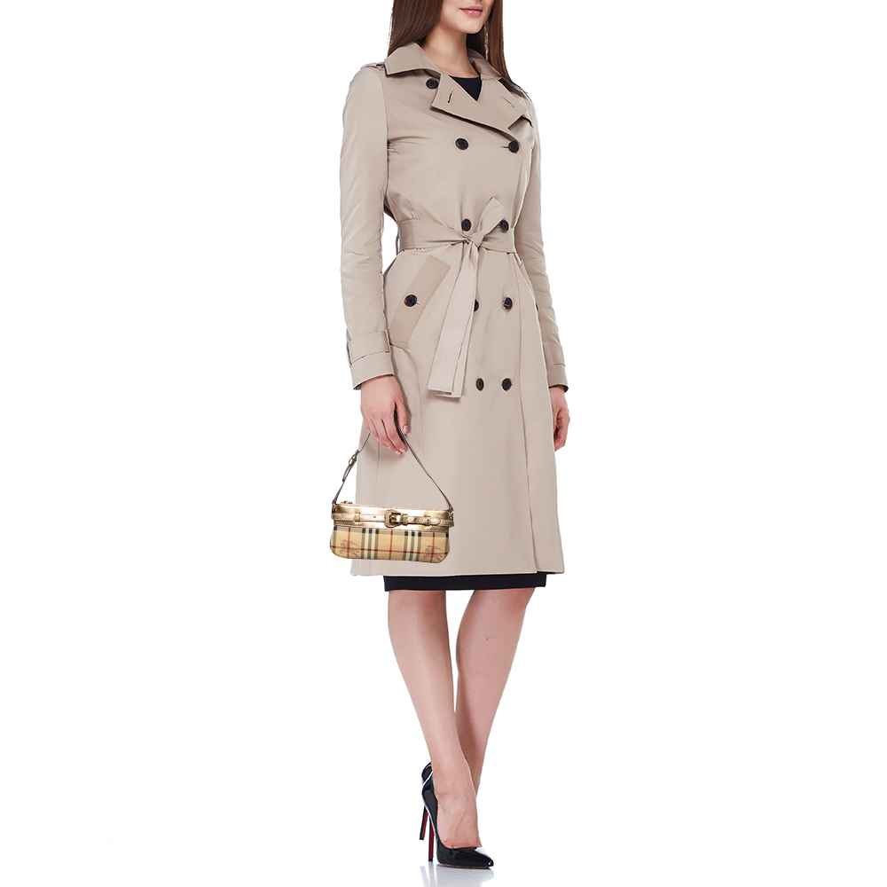 

Burberry Beige/Gold Haymarket Check Coated Canvas and Leather Baguette