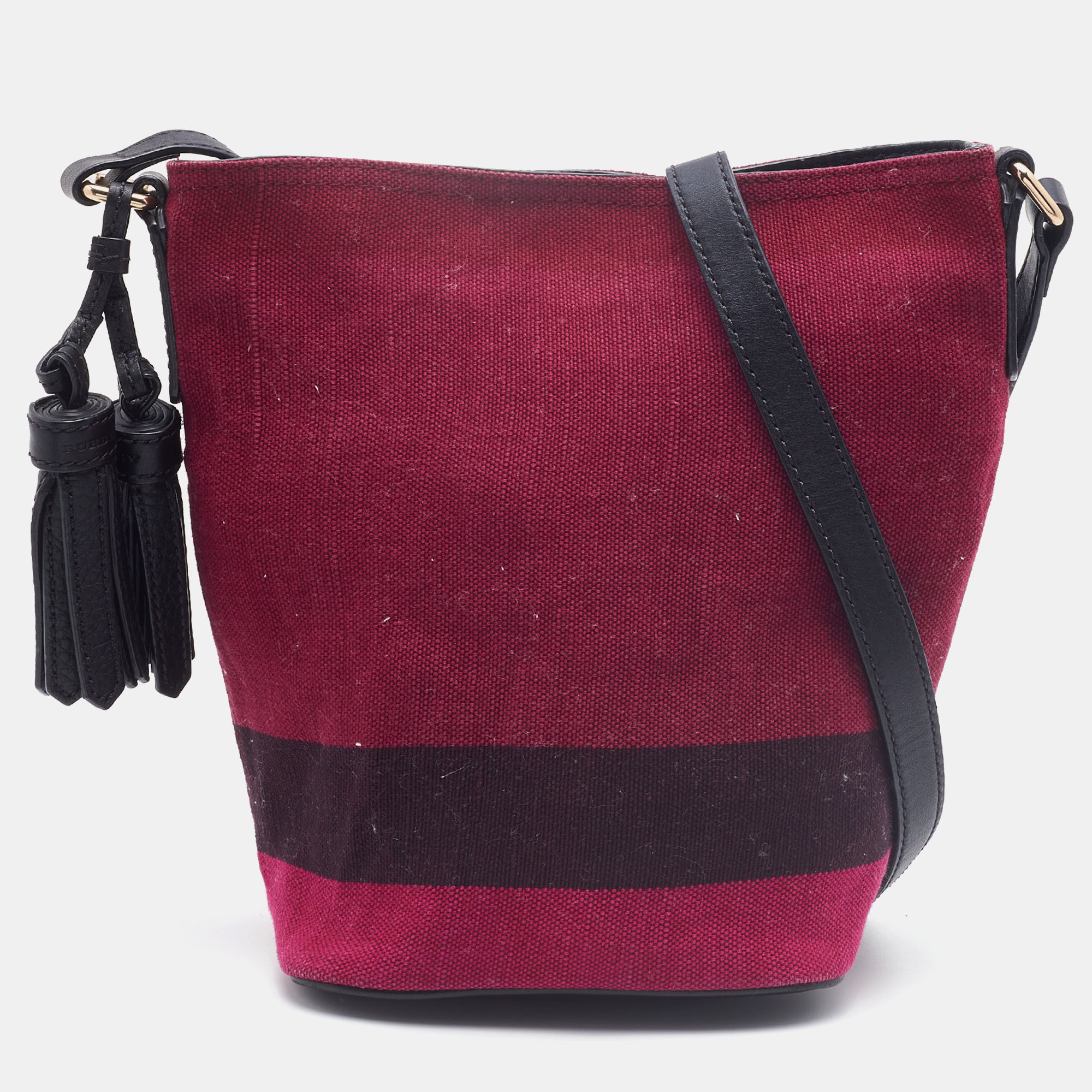 Burberry Maroon/Black Canvas and Leather Tassel Ashby Bucket Bag Burberry |  TLC