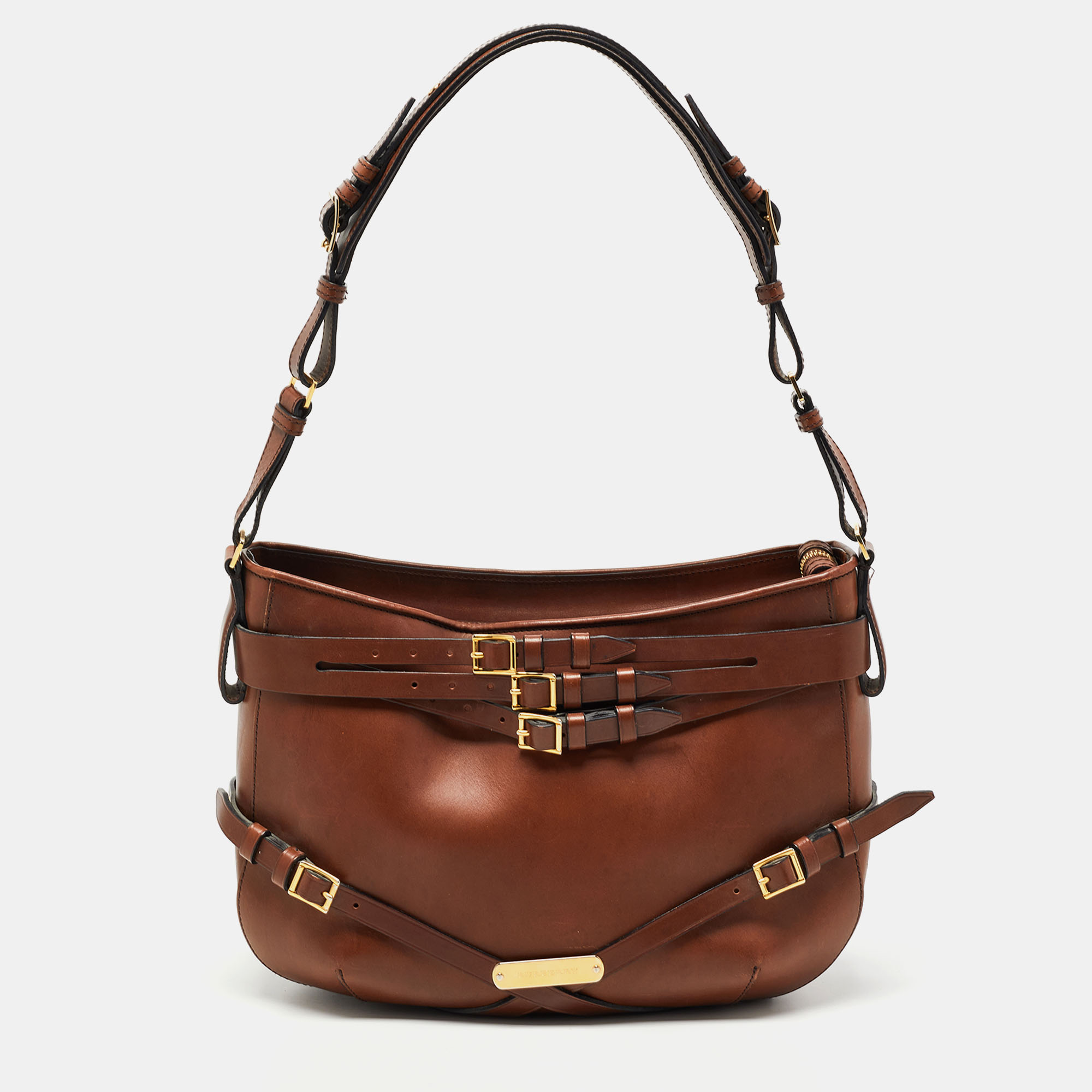 Pre-owned Burberry Brown Leather Small Bridle Dutton Hobo