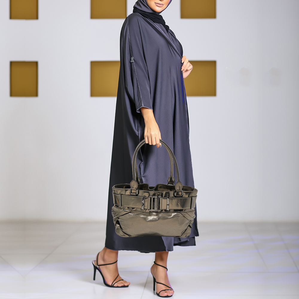 

Burberry Metallic Pleated Leather Buckle Tote