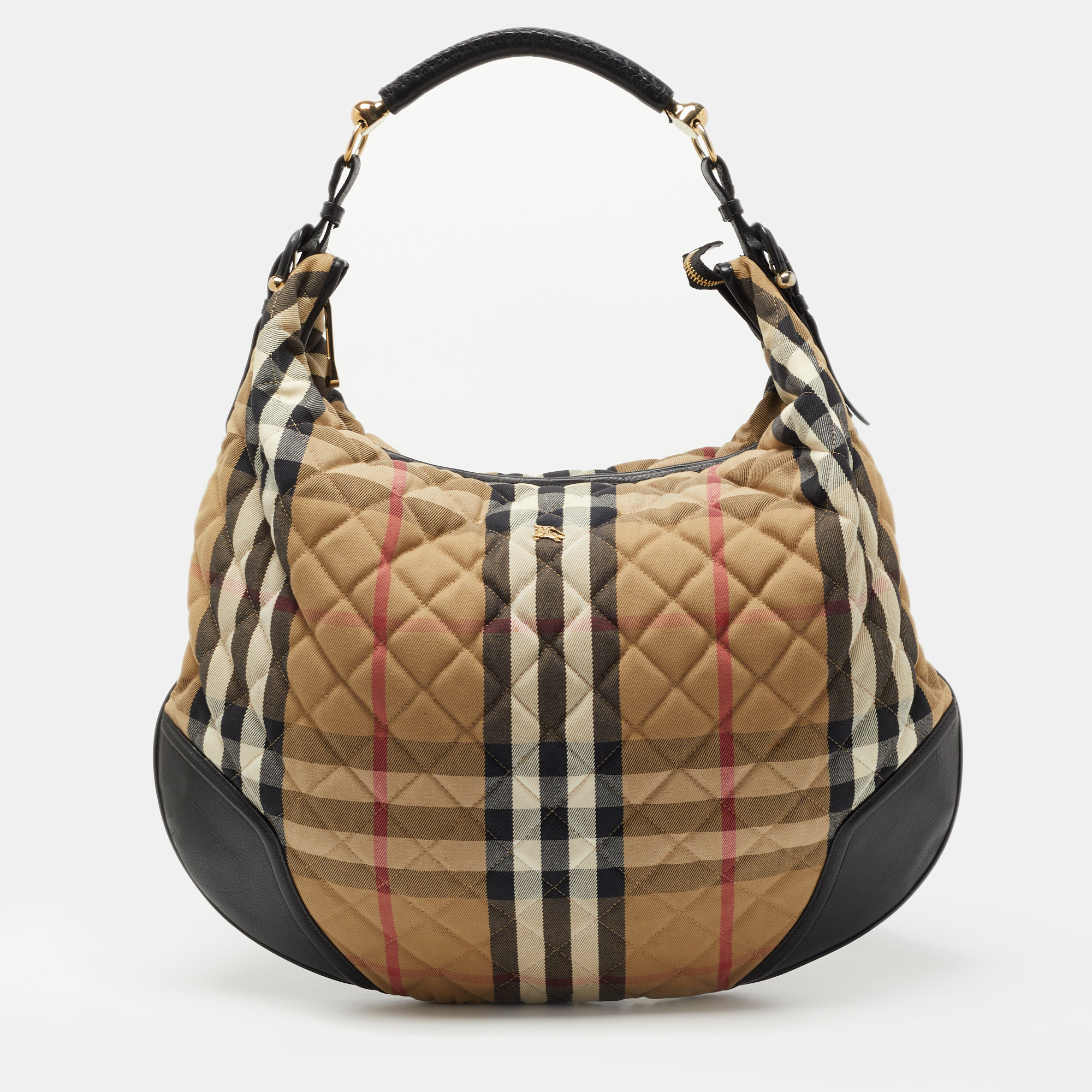 Pre-owned Burberry Beige/black House Check Fabric And Leather Oversize Hoxton Hobo