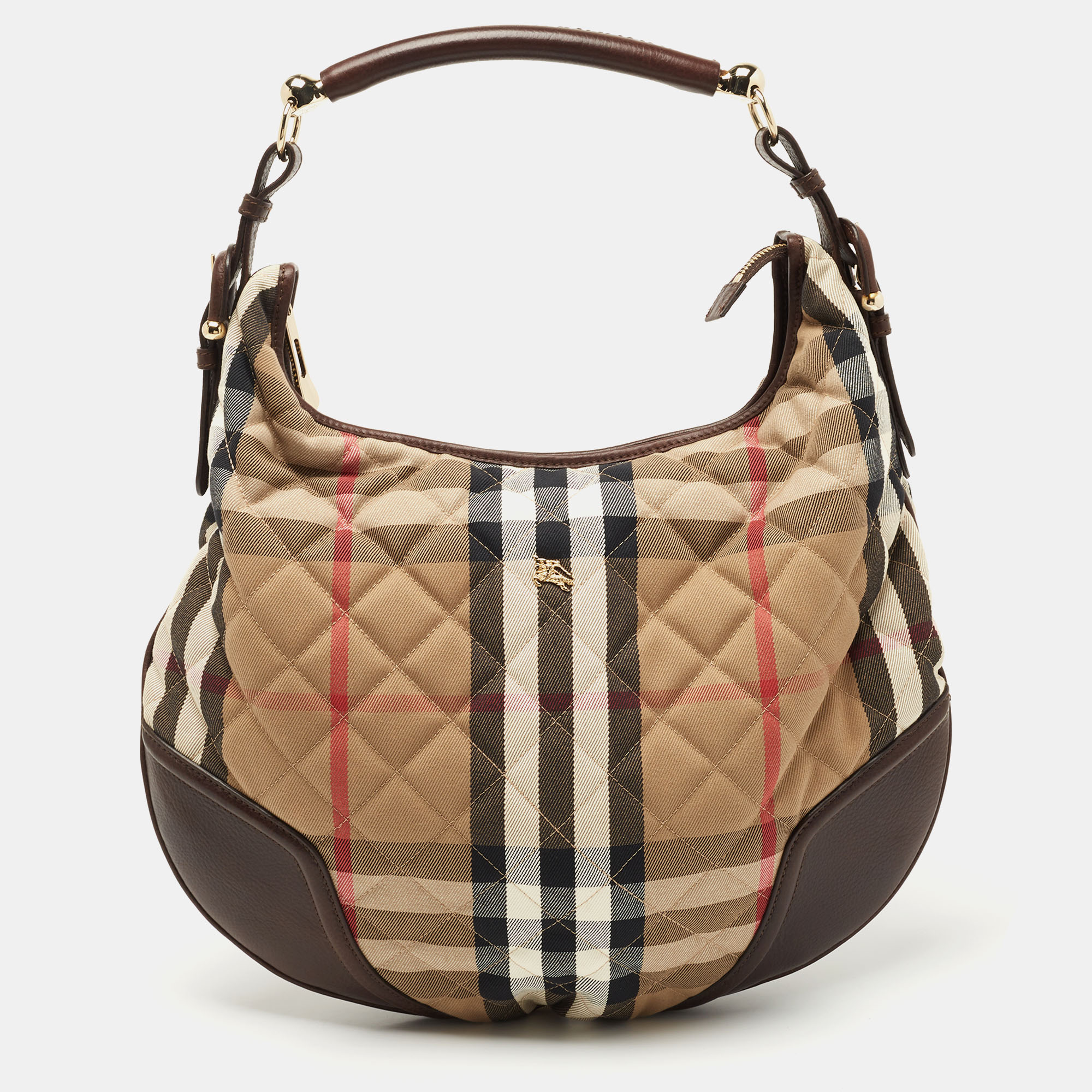 Pre-owned Burberry Beige/brown House Check Canvas And Leather Hoxton Hobo