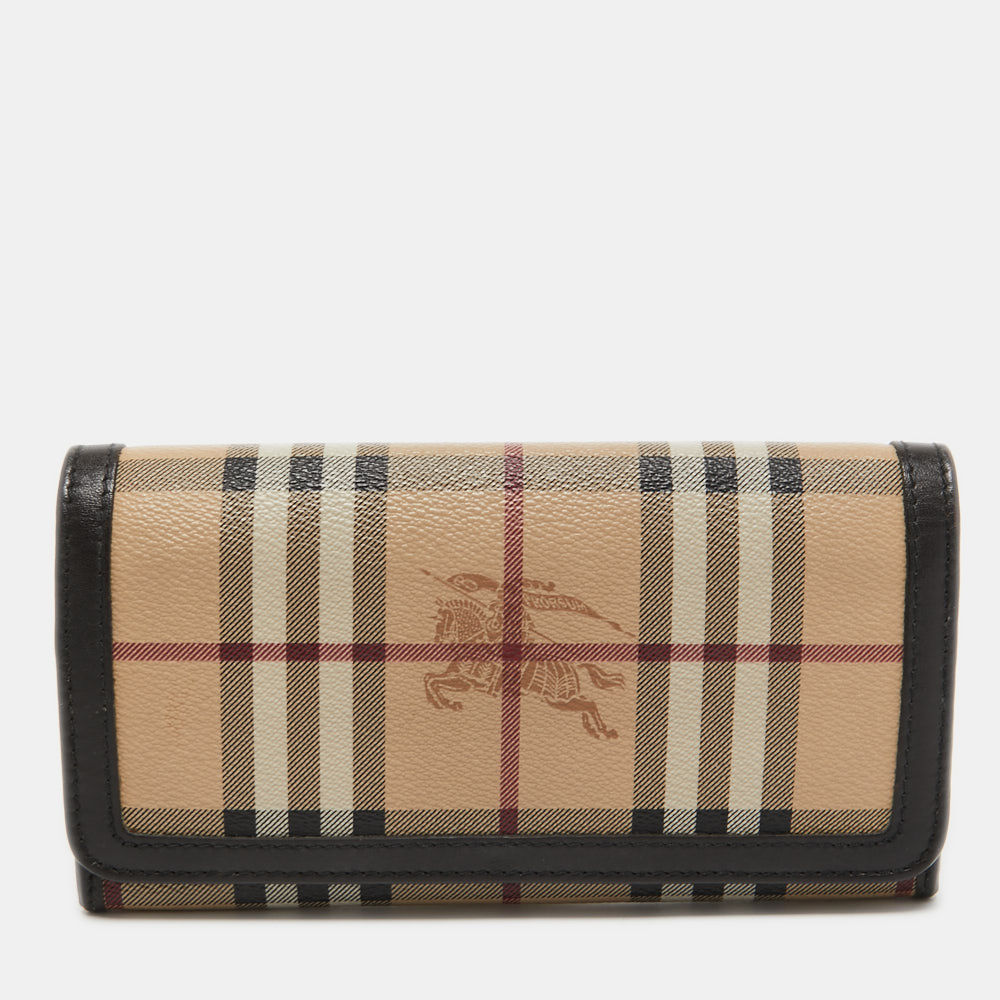 Pre-owned Burberry Beige/brown Haymarket Check Coated Canvas And Leather Continental Wallet
