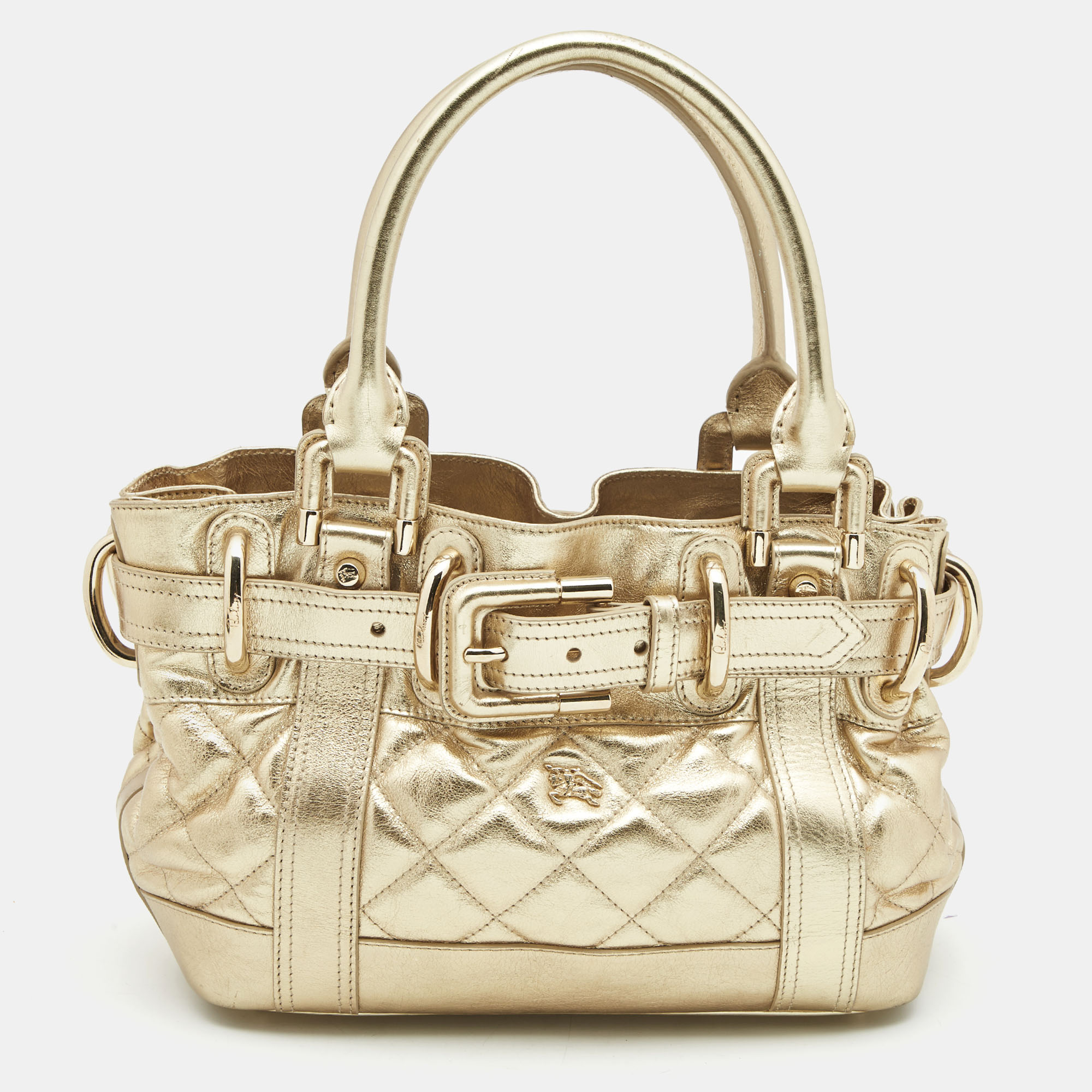 Burberry Gold Quilted Glossy Leather Beaton Tote Burberry | TLC