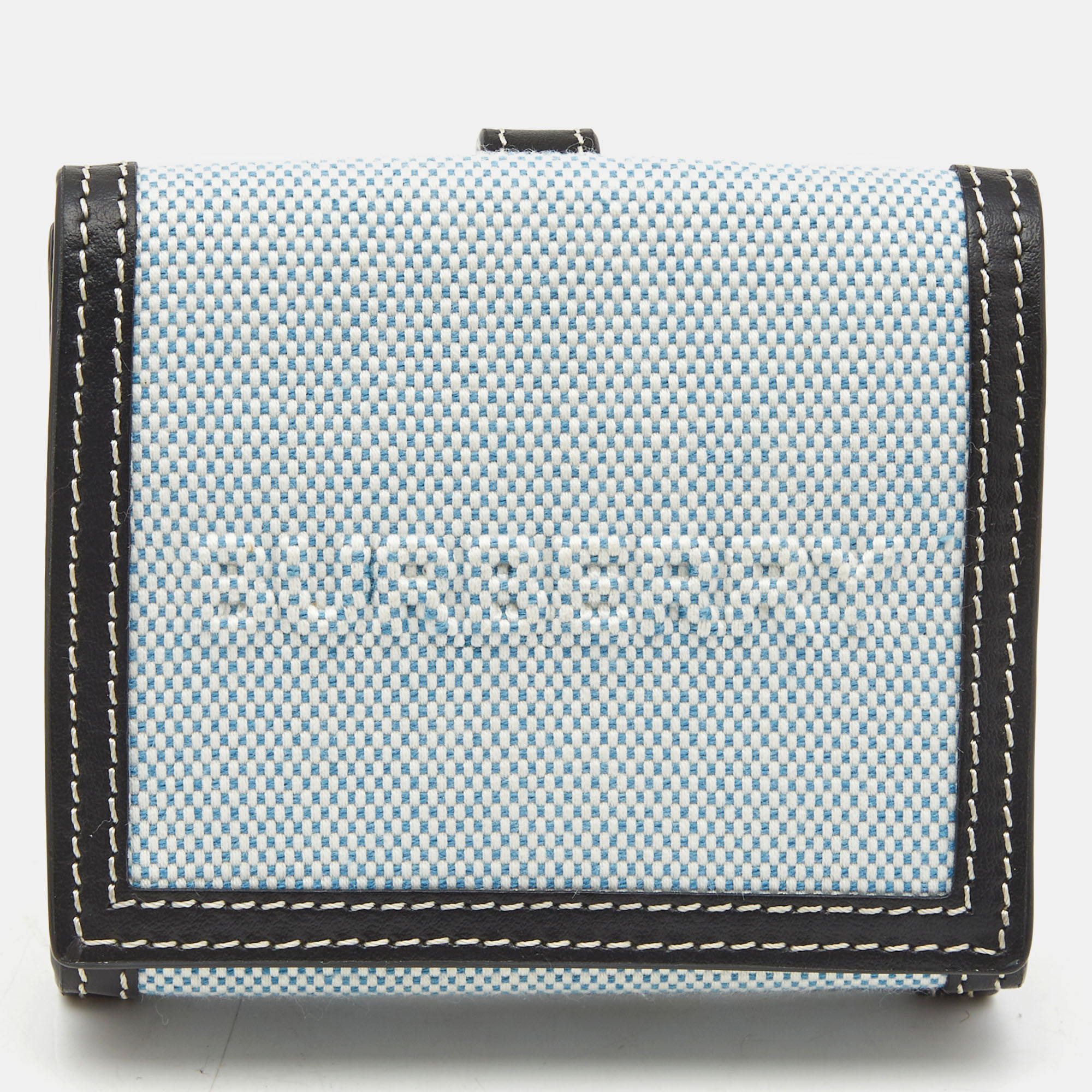Pre-owned Burberry Light Blue/black Canvas And Leather Luna French Wallet