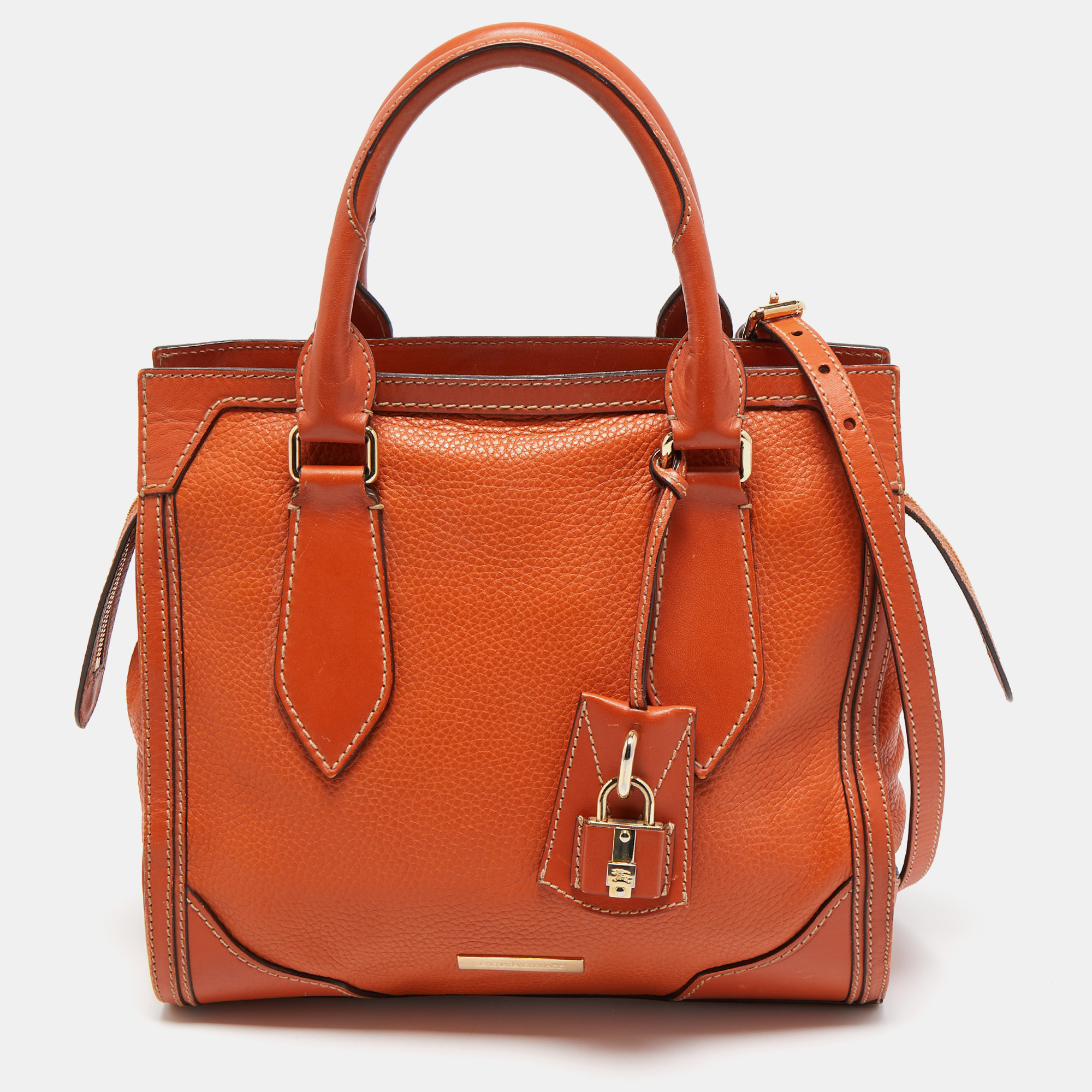 Pre Owned Burberry Orange Leather Honeywood Tote