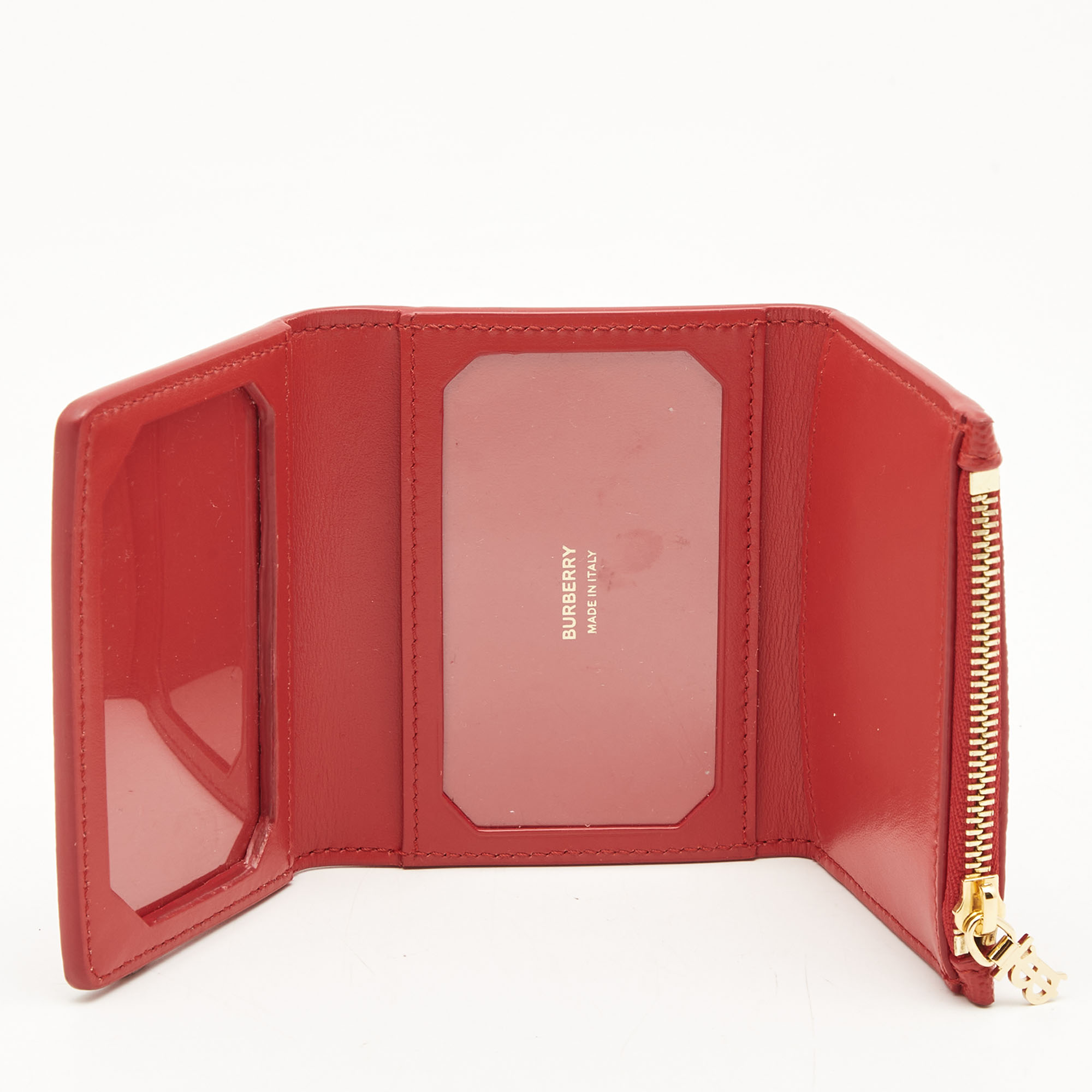 

Burberry Red Leather Sidney Trifold Compact Wallet