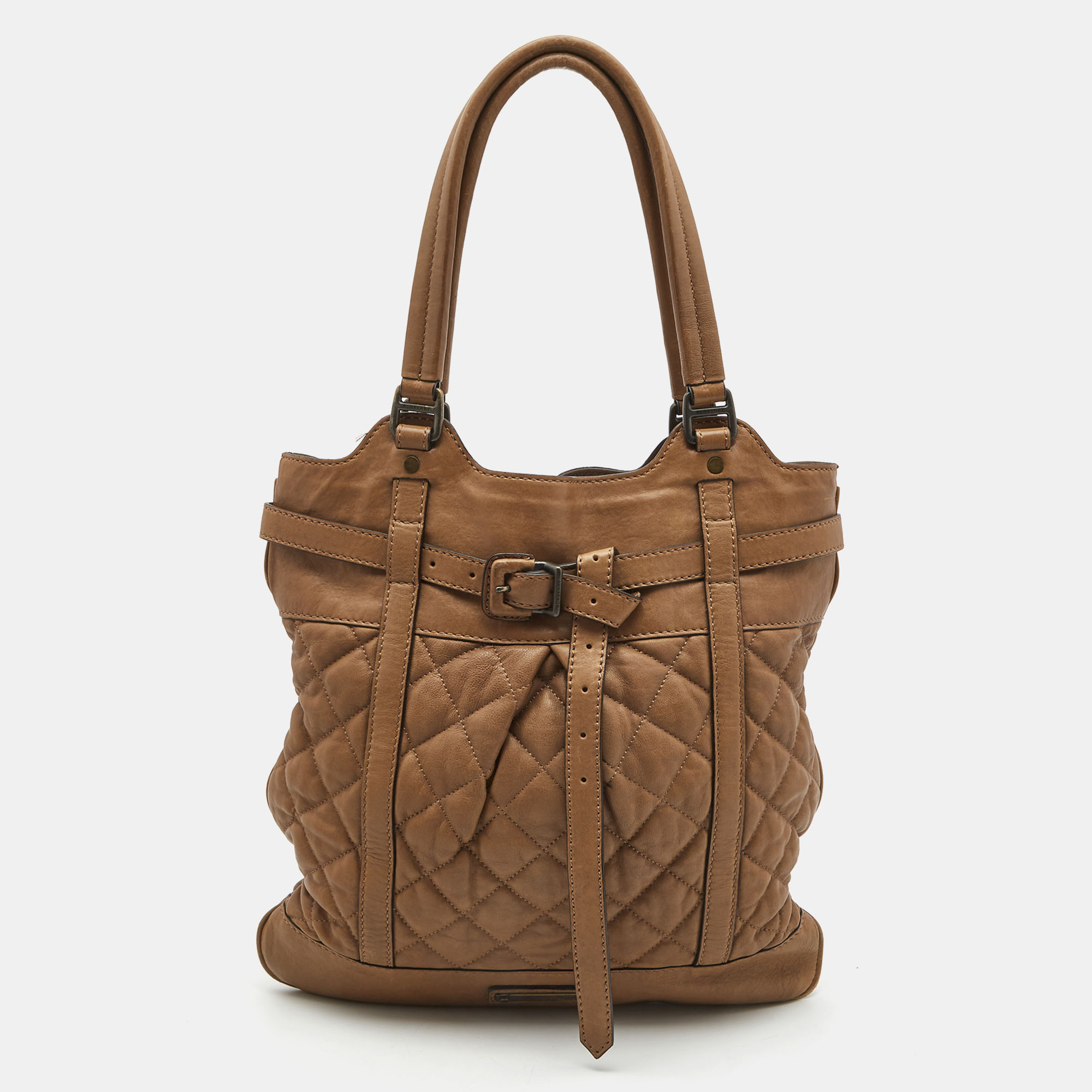 Pre-owned Burberry Brown Quilted Leather Buckle Tote