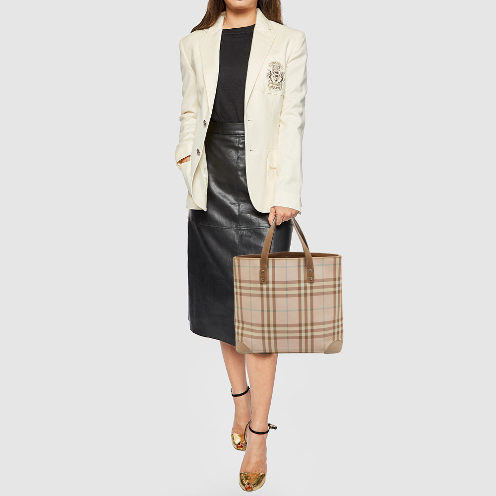 

Burberry Pink/Beige House Check PVC and Leather Tote