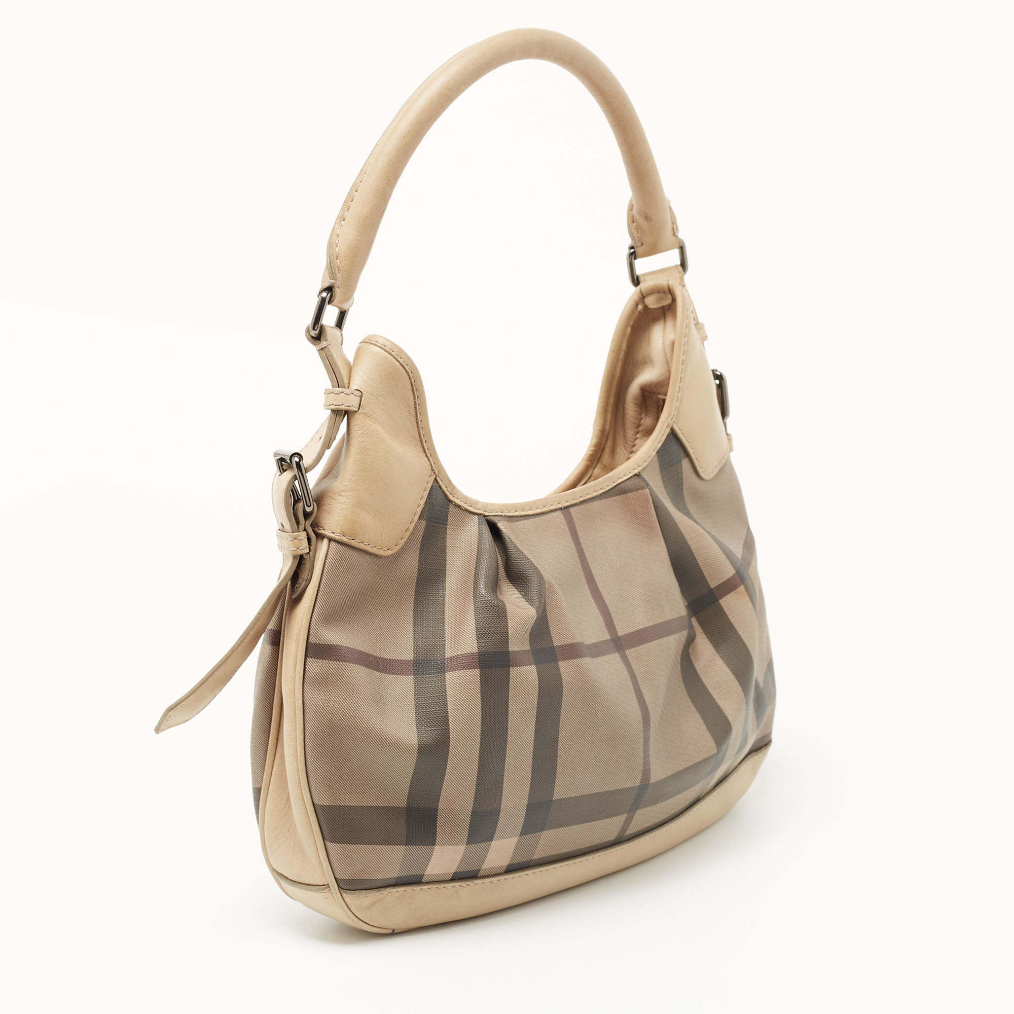 

Burberry Cream/Grey Smoked Check PVC and Leather Small Brooklyn Hobo