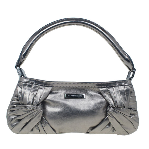 Burberry Silver Metallic Calfskin Mini Sling Bag