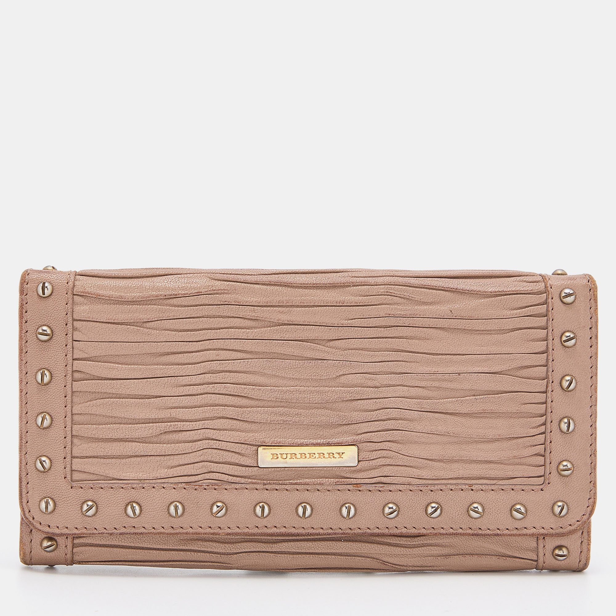 

Burberry Old Rose Pleated Leather Flap Continental Wallet, Pink