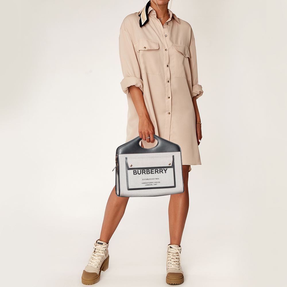 

Burberry Tri Color Leather and Canvas Medium Pocket Bag, Multicolor