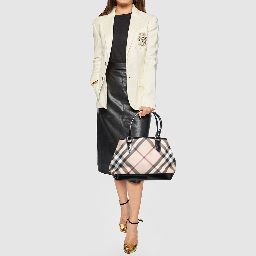 

Burberry Black/Beige Nova Check PVC and Patent Leather Eden Tote