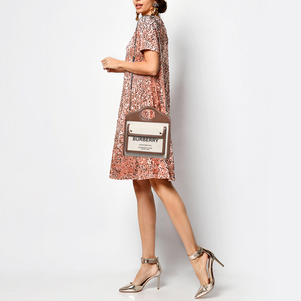 

Burberry Beige/Brown Canvas and Leather Mini Pocket Tote