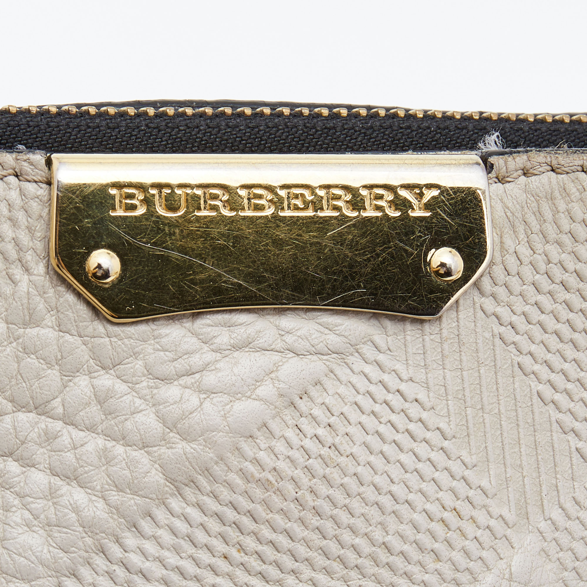 Burberry Light Grey Textured Leather Chichester Crossbody Bag 