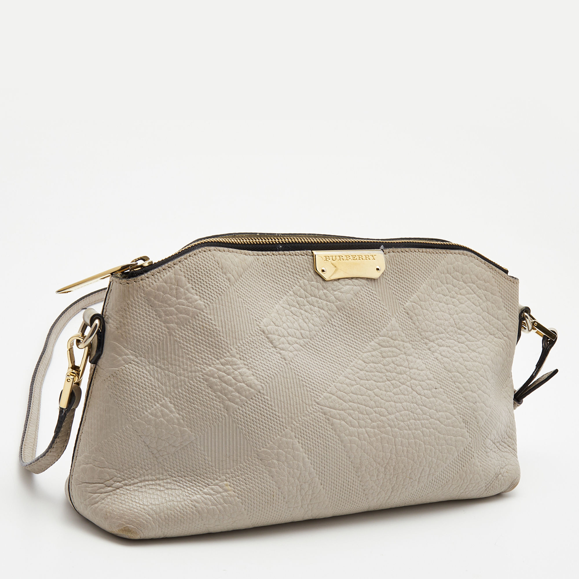 Burberry Light Grey Textured Leather Chichester Crossbody Bag 